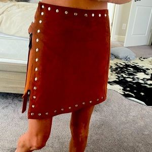 Suede skirt with silver stud detail
